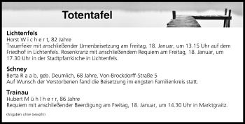 Anzeige von Totentafel vom 17.01.2019 von MGO