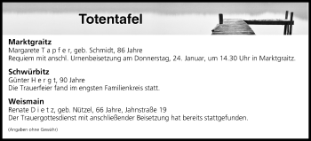 Anzeige von Totentafel vom 22.01.2019 von MGO