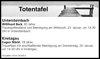 Anzeige von Totentafel vom 23.01.2019 von MGO