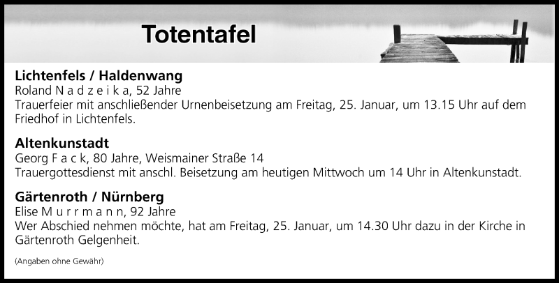  Traueranzeige für Totentafel vom 23.01.2019 vom 23.01.2019 aus MGO
