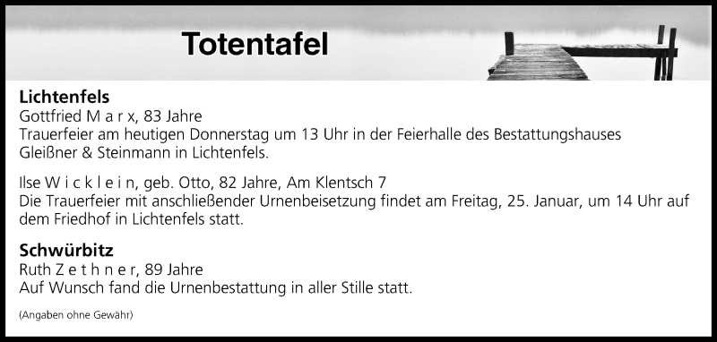  Traueranzeige für Totentafel vom 24.01.2019 vom 24.01.2019 aus MGO