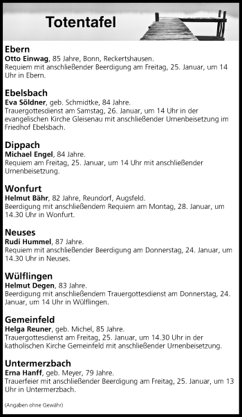 Anzeige von Totentafel vom 24.01.2019 von MGO