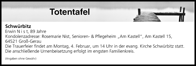  Traueranzeige für Totentafel vom 25.01.2019 vom 25.01.2019 aus MGO