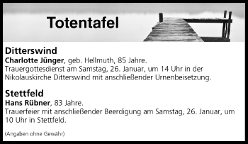 Anzeige von Totentafel vom 25.01.2019 von MGO