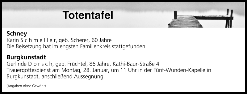  Traueranzeige für Totentafel vom 26.01.2019 vom 26.01.2019 aus MGO