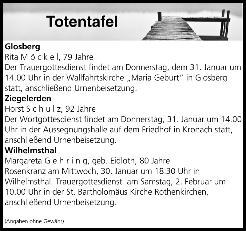  Traueranzeige für Totentafel vom 30.01.2019 vom 30.01.2019 aus MGO