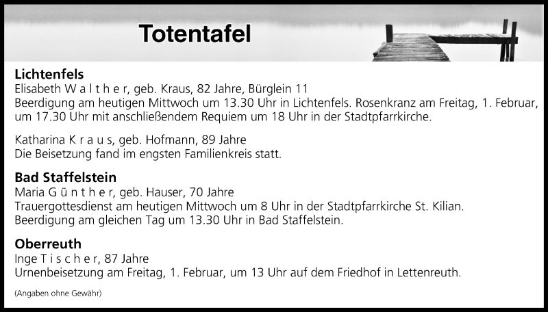  Traueranzeige für Totentafel vom 30.01.2019 vom 30.01.2019 aus MGO