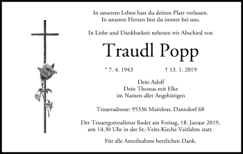 Anzeige von Traudl Popp von MGO