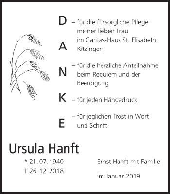 Anzeige von Ursula Hanft von MGO