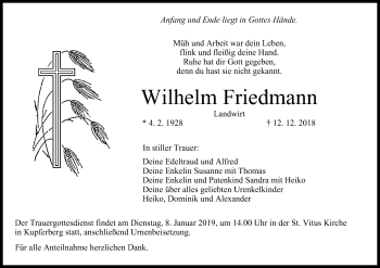 Anzeige von Wilhelm Friedmann von MGO