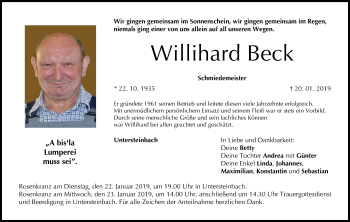 Anzeige von Willihard Beck von MGO
