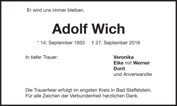 Anzeige von Adolf Wich von MGO