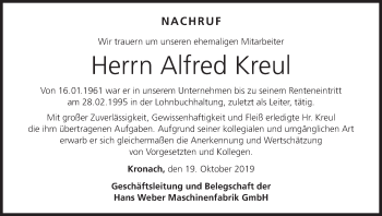 Anzeige von Alfred Kreul von MGO