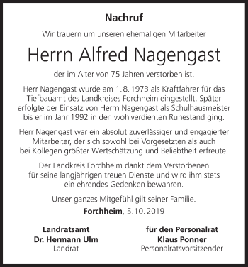 Anzeige von Alfred Nagengast von MGO
