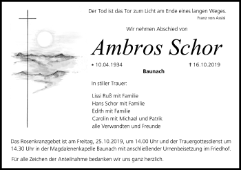 Anzeige von Ambros Schor von MGO