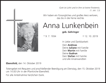 Anzeige von Anna Lunkenbein von MGO