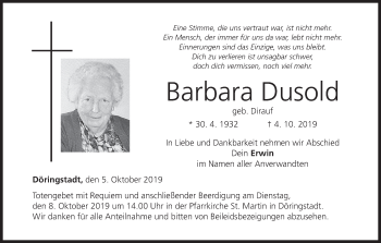 Anzeige von Barbara Dusold von MGO
