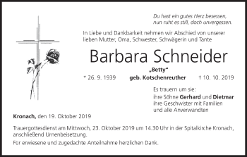 Anzeige von Barbara Schneider von MGO