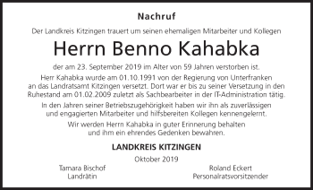 Anzeige von Benno Kahabka von MGO