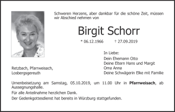 Anzeige von Birgit Schorr von MGO