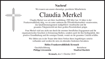 Anzeige von Claudia Merkel von MGO