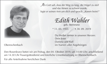 Anzeige von Edith Wahler von MGO