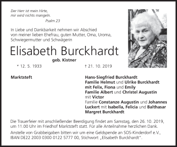 Anzeige von Elisabeth Burckhardt von MGO