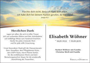 Anzeige von Elisabeth Wöhner von MGO
