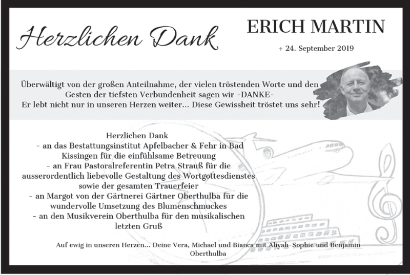  Traueranzeige für Erich Martin vom 12.10.2019 aus MGO