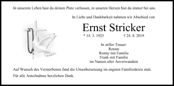 Anzeige von Ernst Stricker von MGO