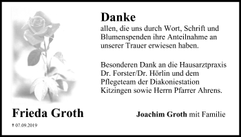 Anzeige von Frieda Groth von MGO