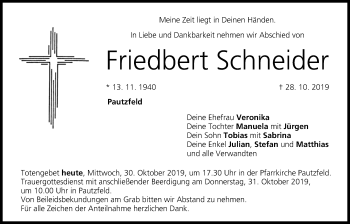 Anzeige von Friedbert Schneider von MGO