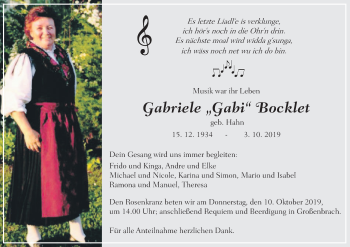 Anzeige von Gabriele Bocklet von MGO