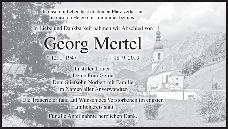  Traueranzeige für Georg Mertel vom 12.10.2019 aus MGO