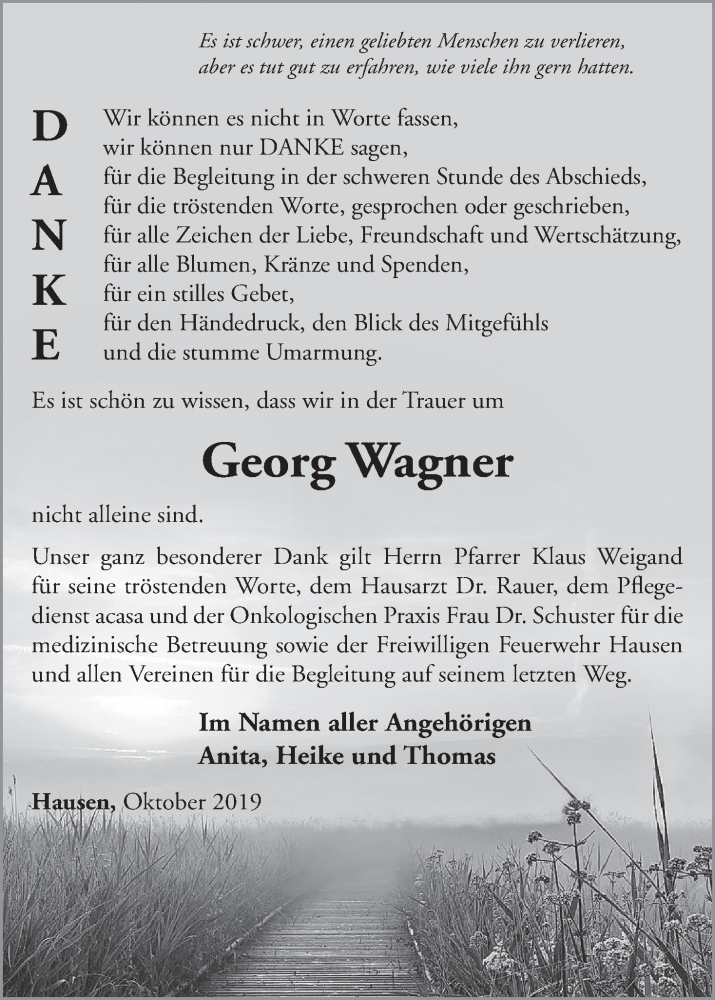  Traueranzeige für Georg Wagner vom 19.10.2019 aus MGO