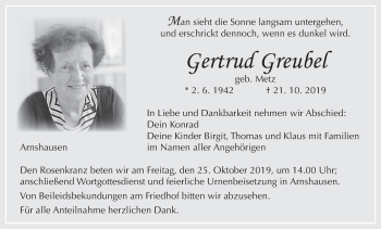 Anzeige von Gertrud Greubel von MGO