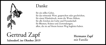 Anzeige von Gertrud Zapf von MGO
