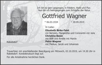 Anzeige von Gottfried Wagner von MGO