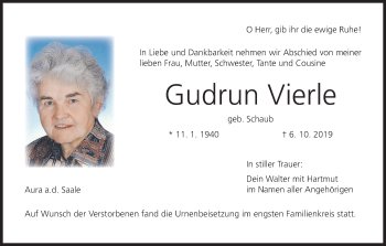 Anzeige von Gudrun Vierle von MGO