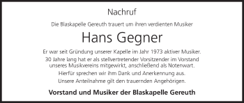 Anzeige von Hans Gegner von MGO