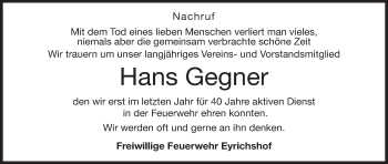 Anzeige von Hans Gegner von MGO