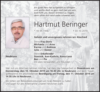 Anzeige von Hartmut Beringer von MGO