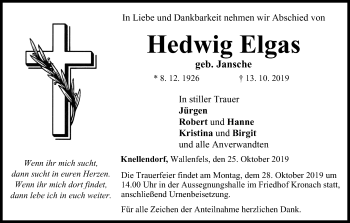 Anzeige von Hedwig Elgas von MGO