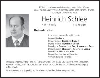 Anzeige von Heinrich Schlee von MGO