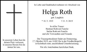 Anzeige von Helga Roth von MGO