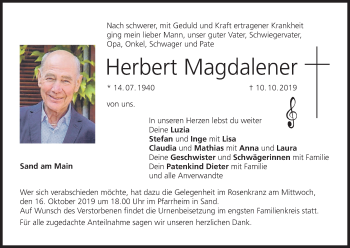 Anzeige von Herbert Magdalener von MGO
