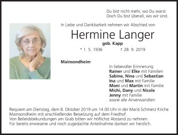 Anzeige von Hermine Langer von MGO