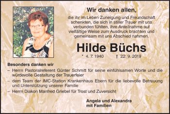 Anzeige von Hilde Büchs von MGO