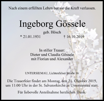 Anzeige von Ingeborg Gössele von MGO