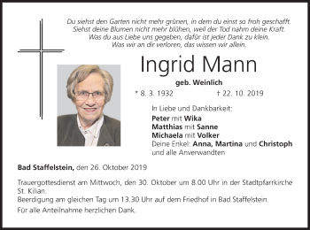 Anzeige von Ingrid Mann von MGO